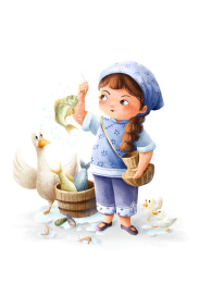 民俗渔家女孩与鹅