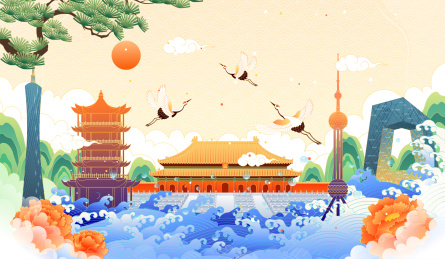 中国城市建筑组合矢量插画