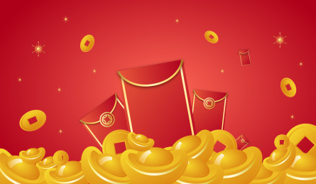 红色背景红包元宝金币