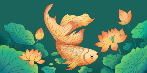 传统中国风国潮锦鲤手绘插画_站酷海洛_正版图片_视频_字体_音乐素材