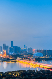 辽宁沈阳盛京大剧院和浑河沿岸城市建筑夜景