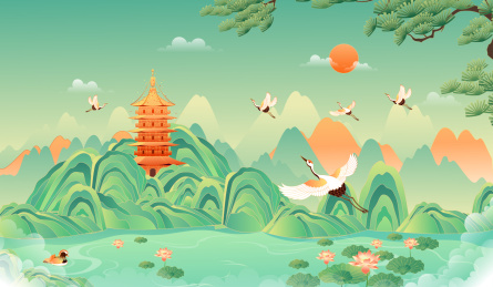 杭州西湖美丽的风景矢量插画