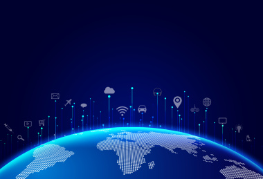 蓝色数码地球发射信号，适用各场景图标。
