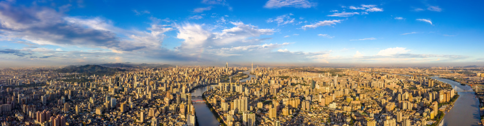 中国广东省广州市市区鸟瞰航拍全景