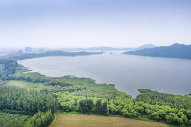 航拍夏季北京郊区怀柔薰衣草花田