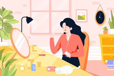 涂化妆品的女孩矢量插画