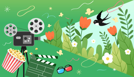 电影放映机爆米花等和春天景象