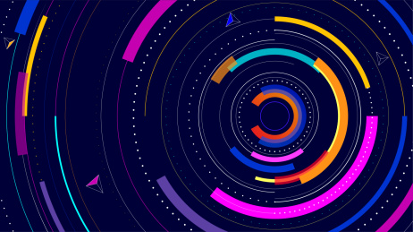 弧形条状与虚线混合图形，抽象风格背景