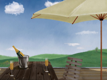 在草原观赏平台品酒纳凉概念插画
