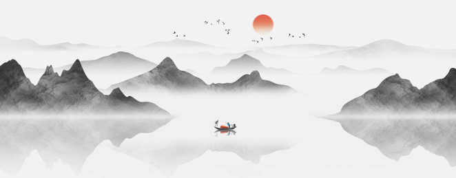 手绘新中式意境水墨山水画