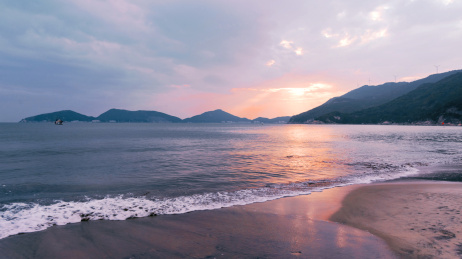 江门台山下川岛自然风光，沙滩海岸夕阳