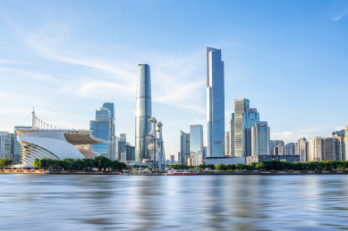 中国广州珠江新城CBD建筑天际线
