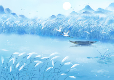 白露节气手绘中国风意境山水画