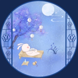 夏夜花树下纳凉的兔子