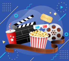 电影胶片场记板爆米花等物品