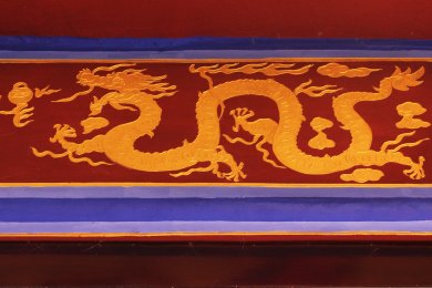 painted scene of chinese dragon at the ceiling o