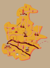 天津城市地图插画 天津