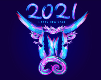 2021新年炫彩荧光色的牛头插画