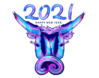 2021新年炫彩荧光色的牛头插画