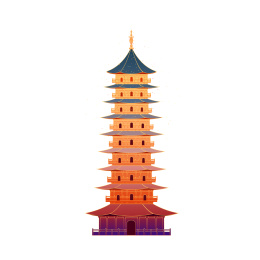 苏州北寺塔建筑矢量插画