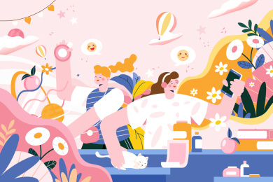 女孩购物节美妆活动矢量插画