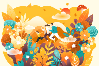 秋季亲子游活动矢量插画