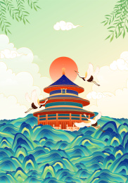 国潮风北京天坛古建筑矢量插画