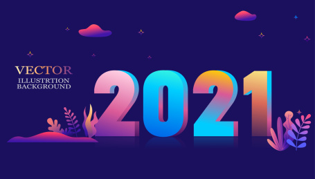 2020字体,彩色渐变植物矢量背景图