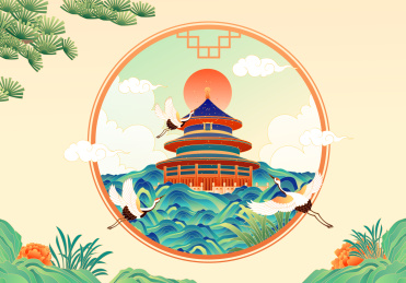 国潮风北京天坛古建筑矢量插画