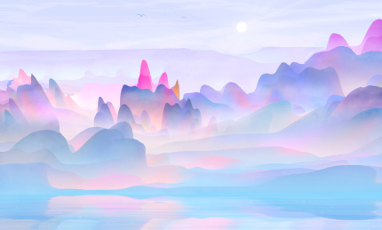 早晨阳光撒在森林里山峰上插画背景