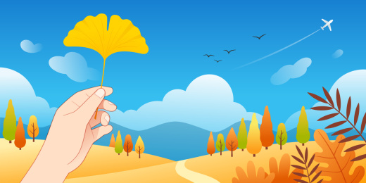 秋天户外背景中一只手拿着银杏叶