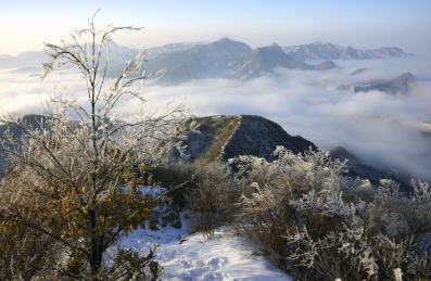 中国河南省禹州市大鸿寨雾凇云海冰雪