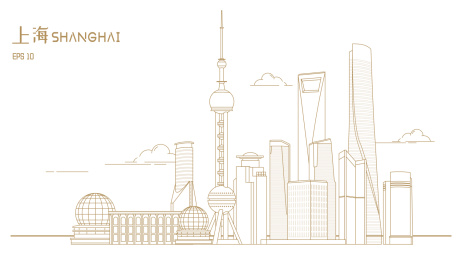 上海陆家嘴城市天际线矢量线性插画