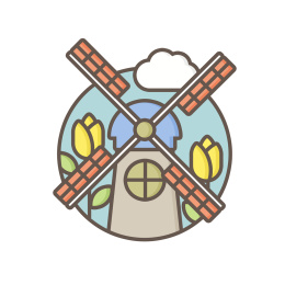 描边扁平圆底风格荷兰风车