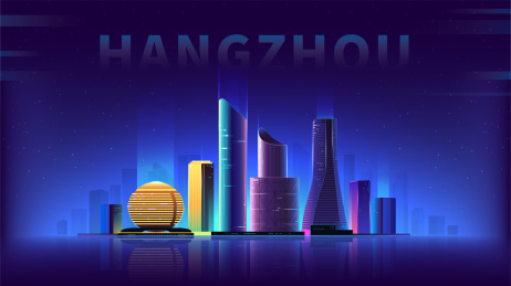 杭州钱江新城霓虹科技建筑地标矢量插画