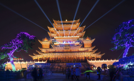 中国河南禹州市庙会元宵节晚上的花灯