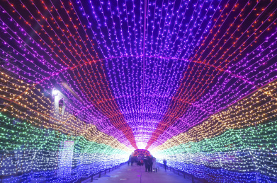 中国中原庙会元宵节晚上的花灯走廊