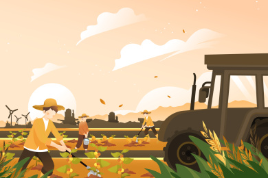 秋季农业风景矢量插画