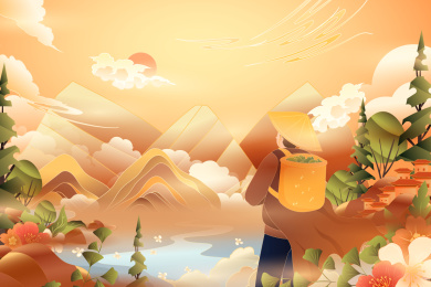 秋季风景中国风矢量插画