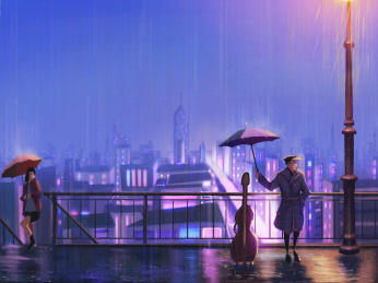 城市夜晚下着雨