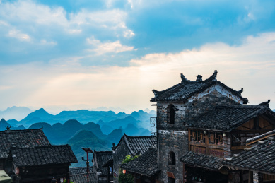 广东清远连南县千年瑶寨午后晴天风光