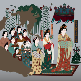 敦煌莫高窟130窟盛唐都督夫人礼佛图矢量