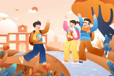 学生开学新学期矢量插画