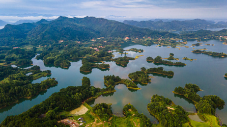 航拍湖南岳阳饮用水源地,铁山水库