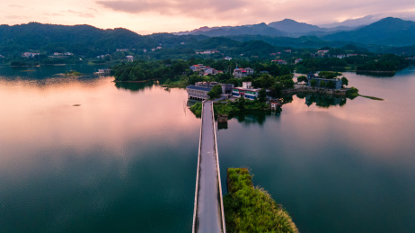 航拍湖南岳阳饮用水源地，铁山水库