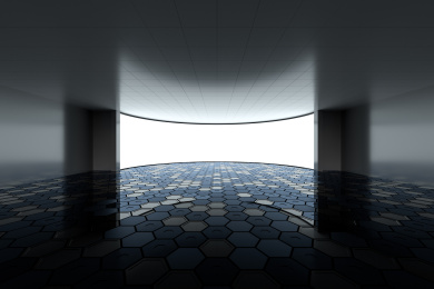 室内的白色曲面屏幕 3D渲染
