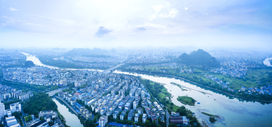 航拍广西桂林夏季城市风光