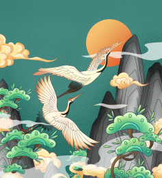 国风插画仙鹤与海_站酷海洛_正版图片_视频_字体_音乐素材交易平台
