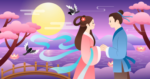 牛郎织女在月下相会横版