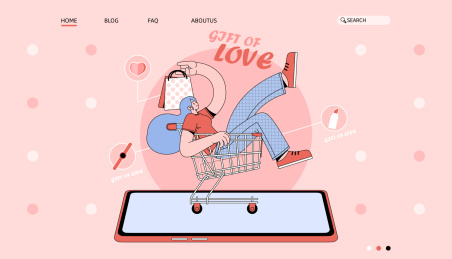 矢量插画坐在购物车里的女孩